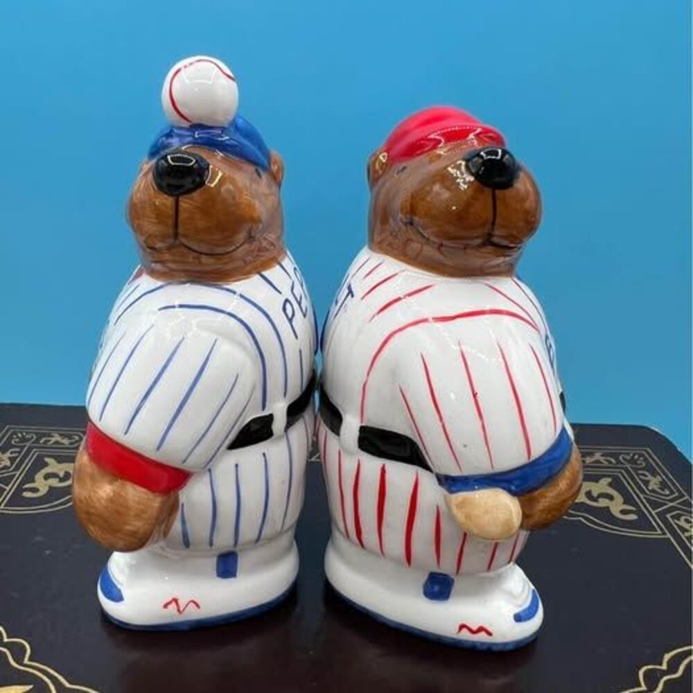 Baseball Bears Salt and Pepper Shakers, Ceramic